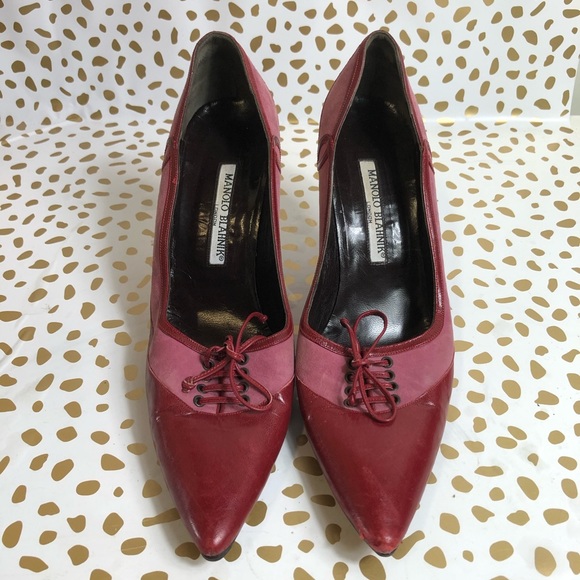 Manolo Blahnik Shoes - MANOLO BLAHNIK red pink suede pumps size 38